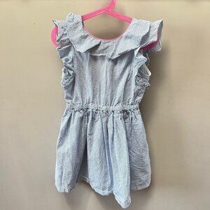 Crewcuts Girls Blue and‎ White Seersucker Fabric Ruffle Dress- Size 7